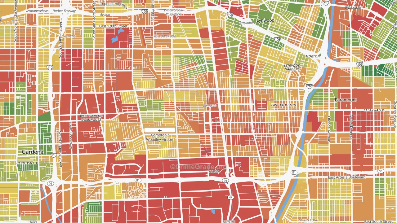 Compton, CA Map of Robbery Rates