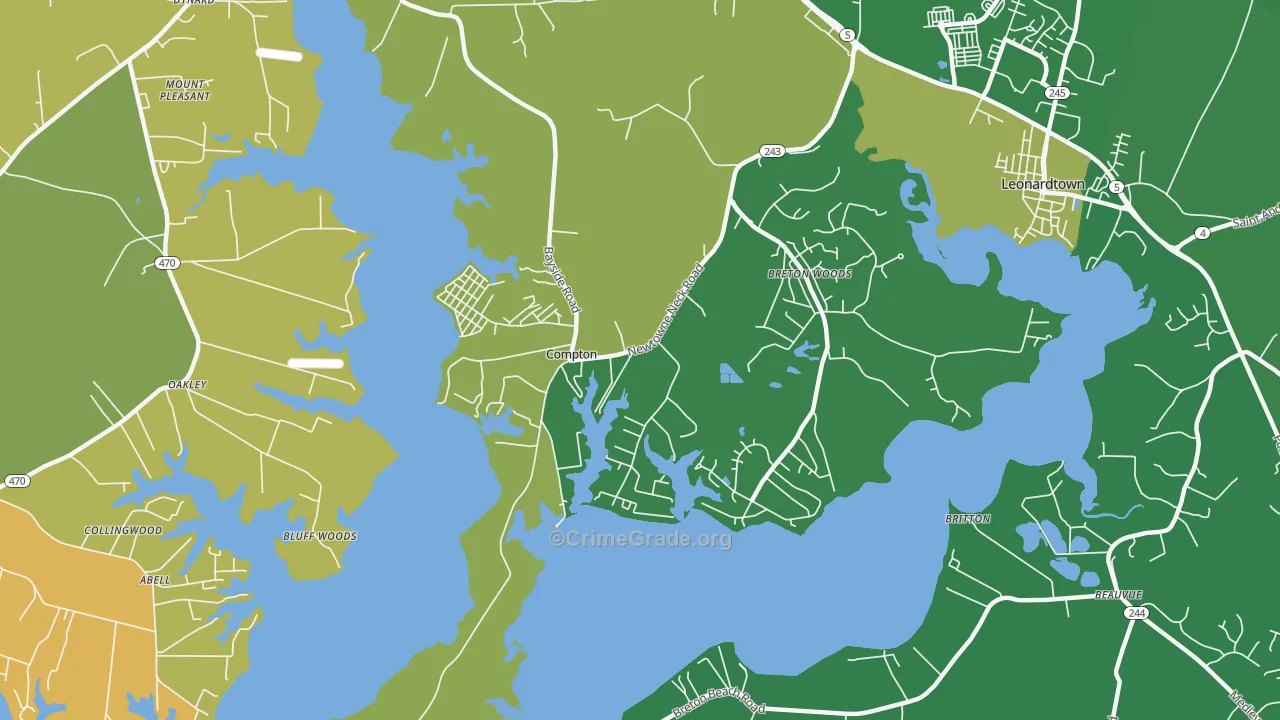 Compton, MD Map of Robbery Rates