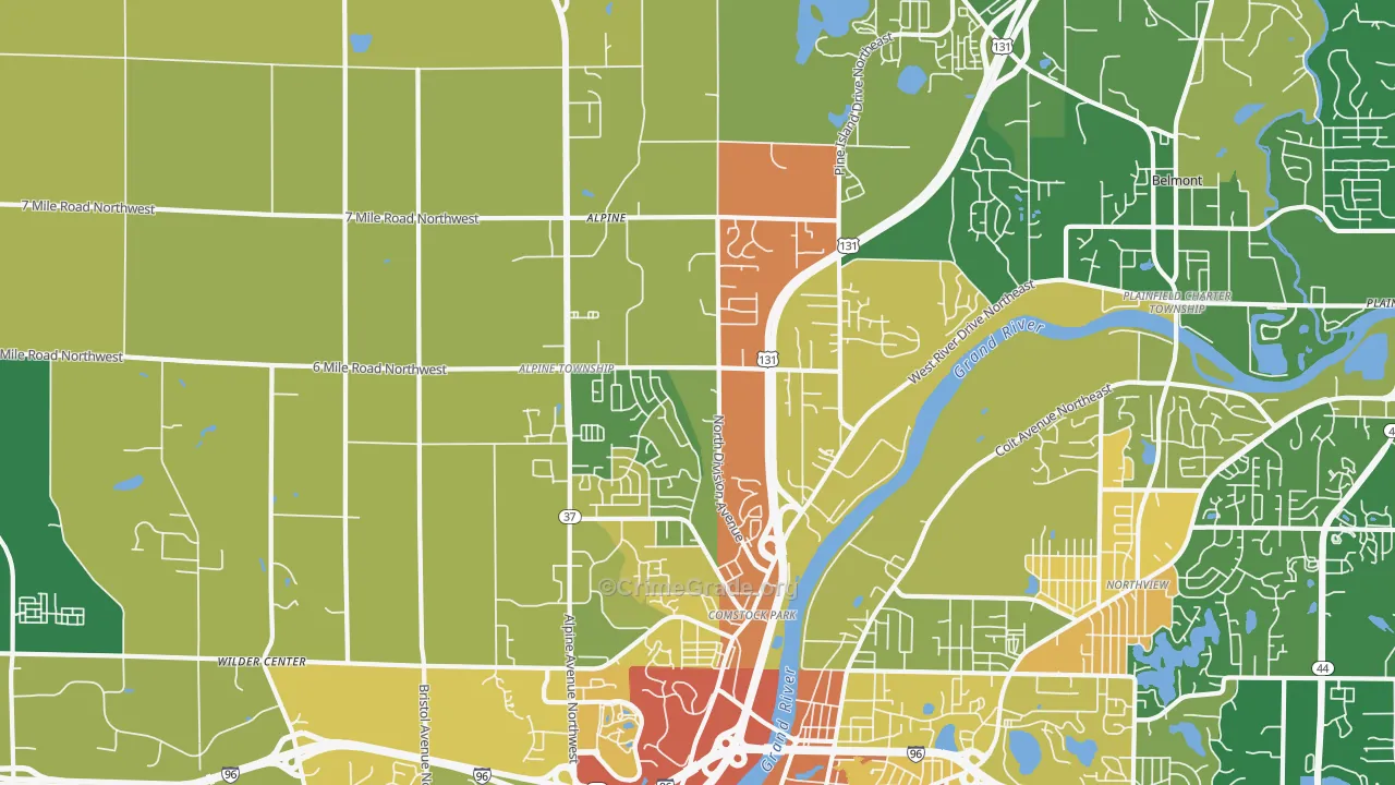 Comstock Park, MI Map of Robbery Rates