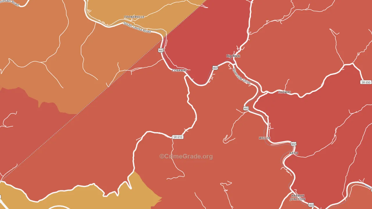 Conaway, VA Map of Robbery Rates