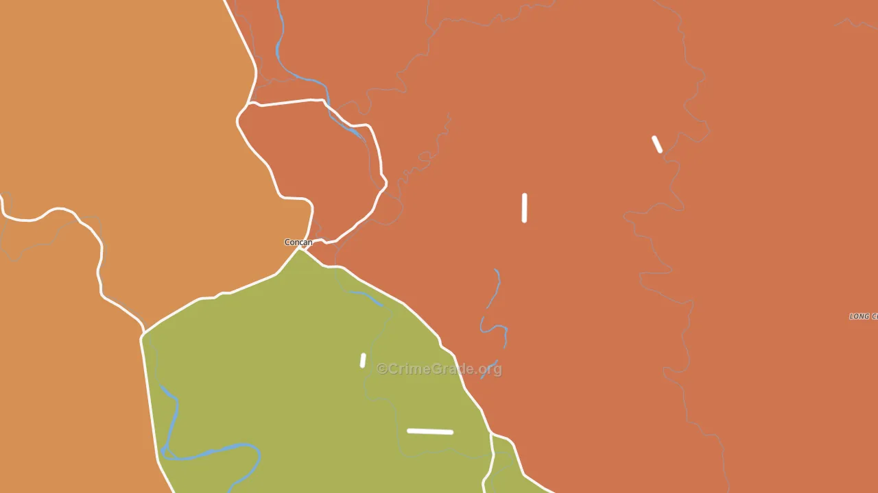 Concan, TX Map of Robbery Rates