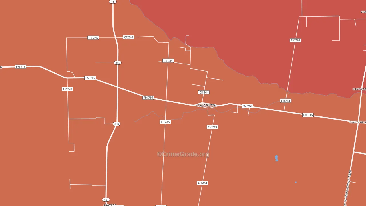 Concepcion, TX Map of Robbery Rates