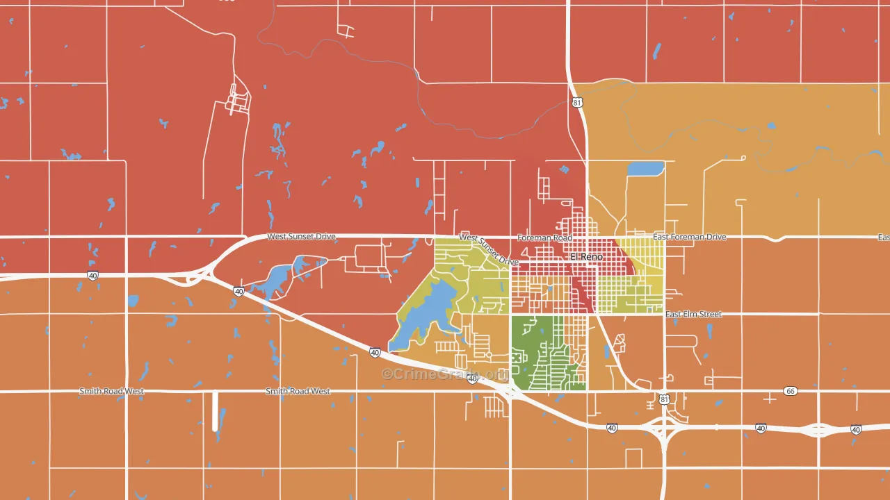 Concho, OK Map of Robbery Rates