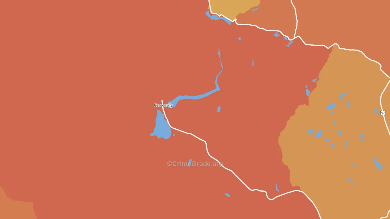 Conconully, WA Map of Robbery Rates