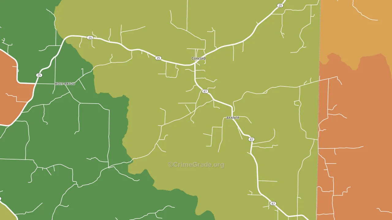Concord, AR Map of Robbery Rates