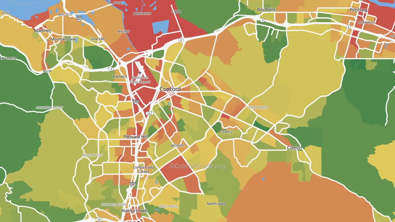 Concord, CA Map of Robbery Rates
