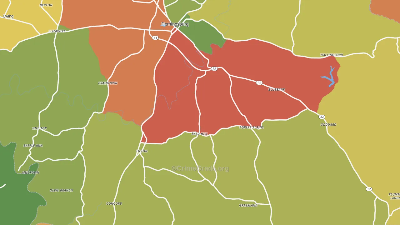 Concord, KY Map of Robbery Rates