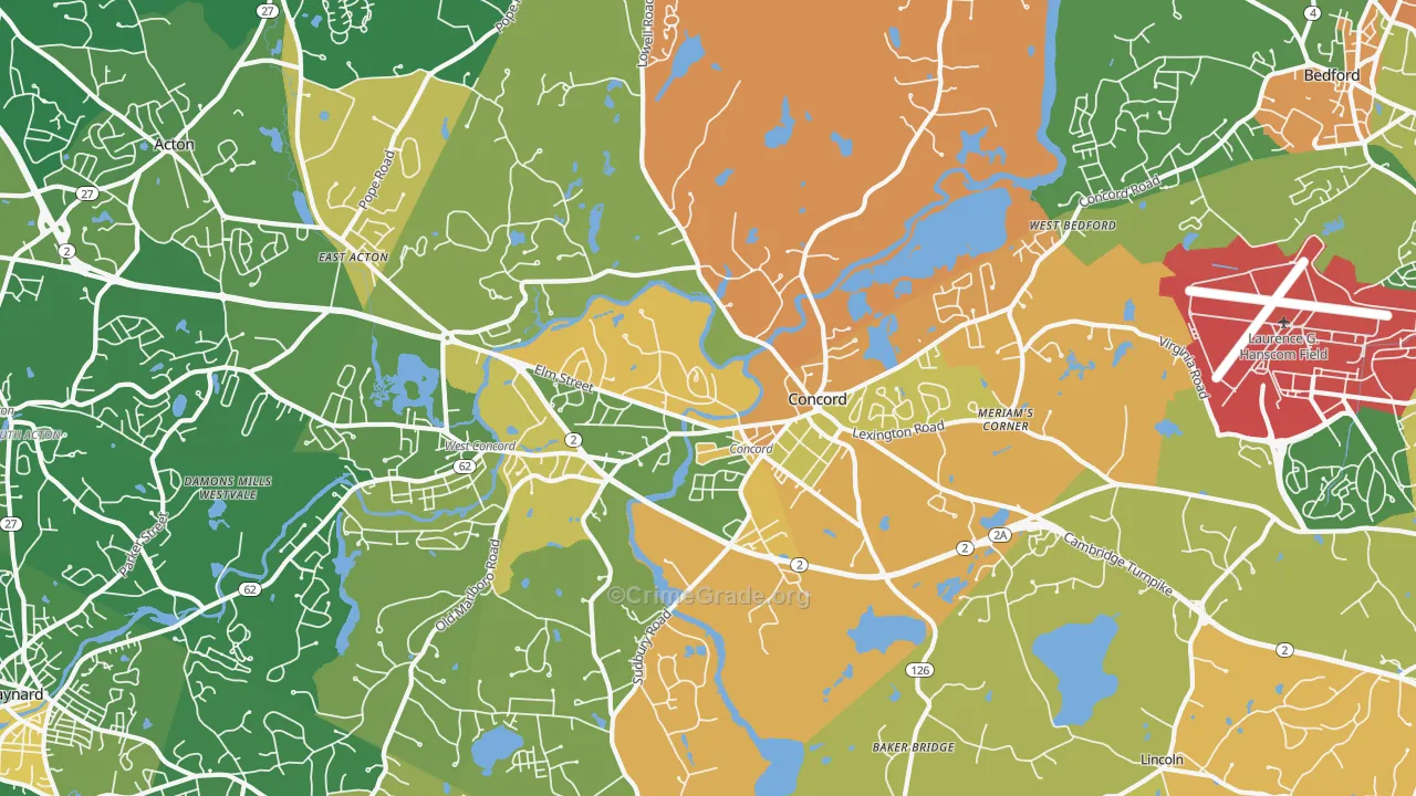 Concord, MA Map of Robbery Rates