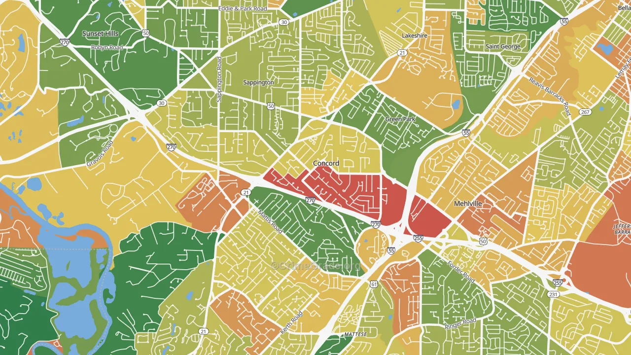Concord, MO Map of Robbery Rates