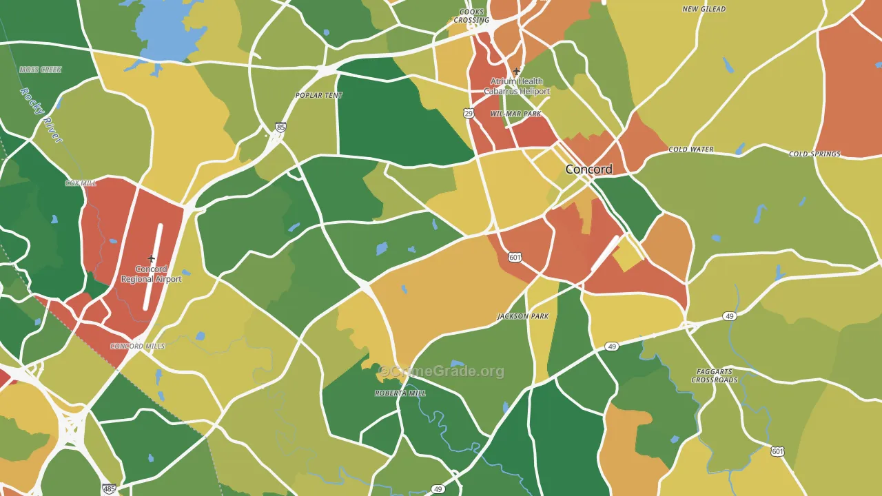 Concord, NC Map of Robbery Rates