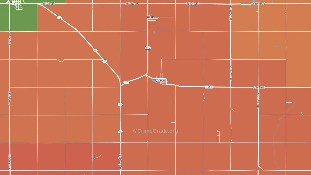 Concord, NE Map of Robbery Rates