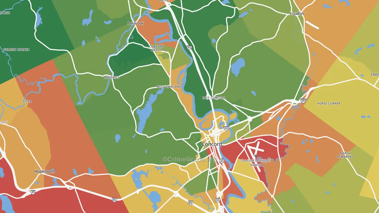 Concord, NH Map of Robbery Rates