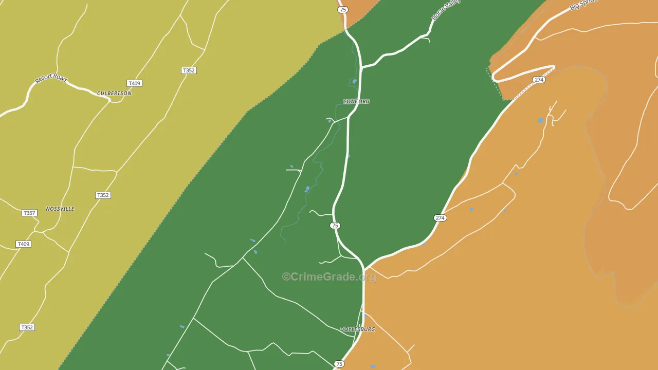 Concord, PA Map of Robbery Rates