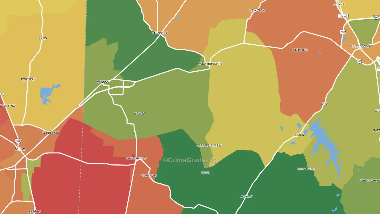 Concord, TN Map of Robbery Rates
