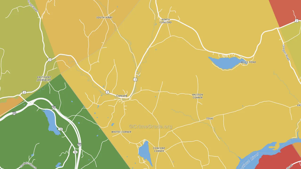 Concord, VT Map of Robbery Rates