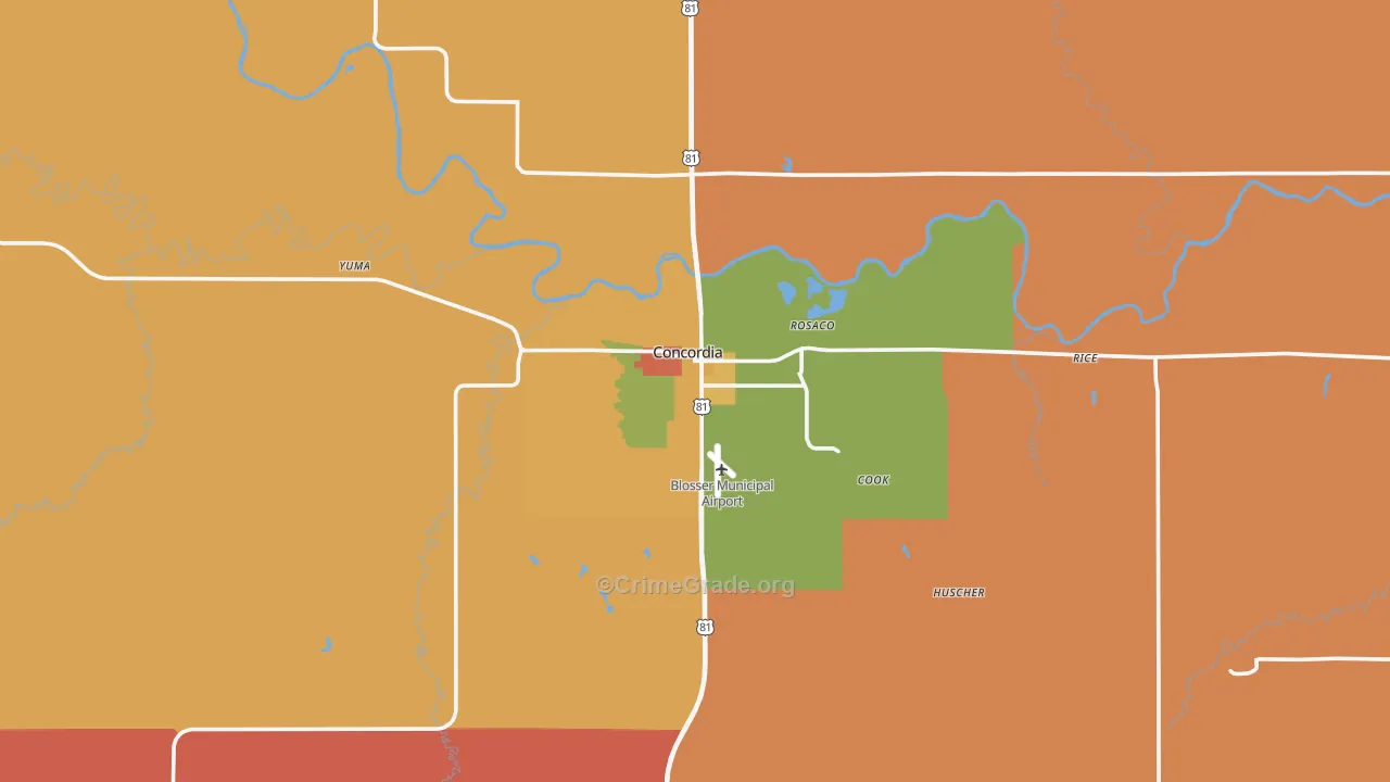 Concordia, KS Map of Robbery Rates