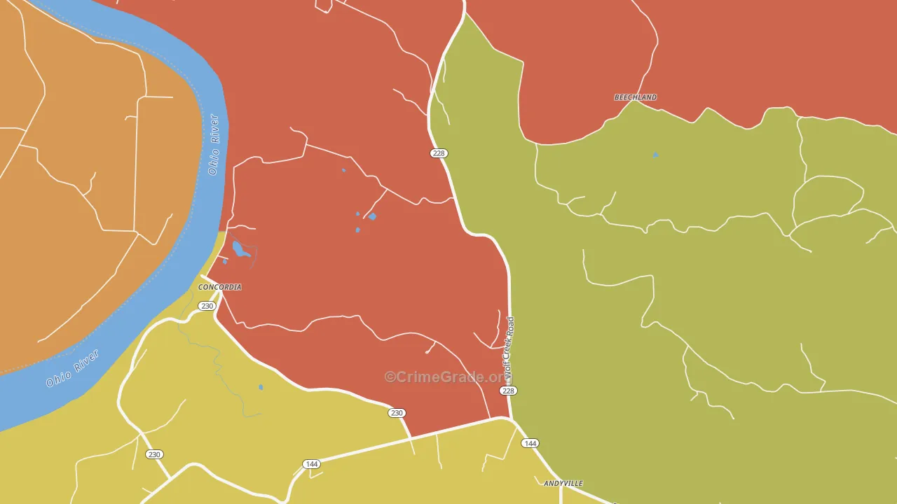 Concordia, KY Map of Robbery Rates