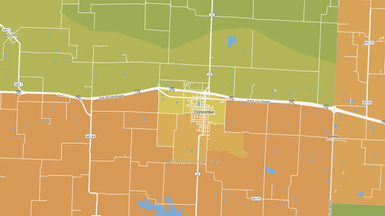 Concordia, MO Map of Robbery Rates