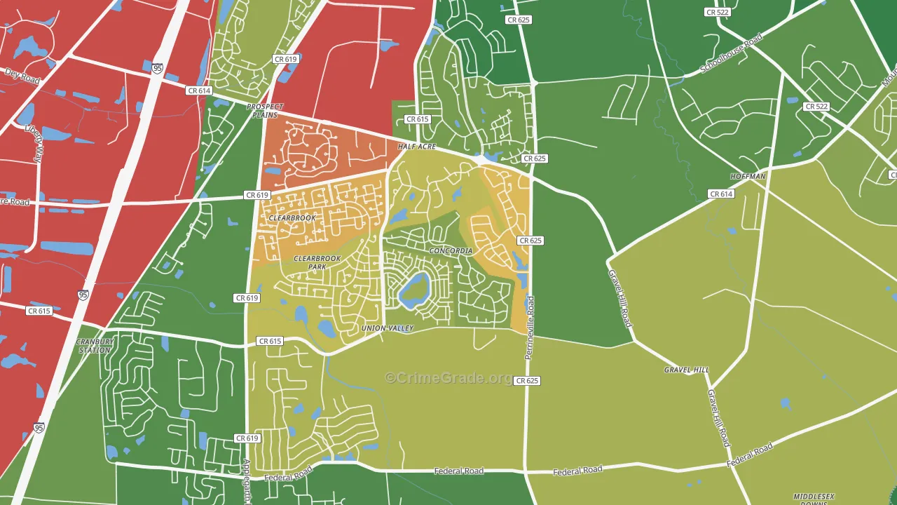 Concordia, NJ Map of Robbery Rates
