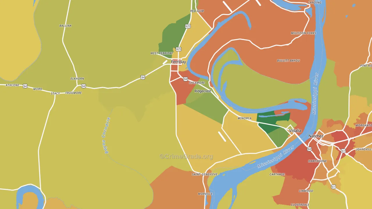 Concordia Parish, LA Map of Robbery Rates