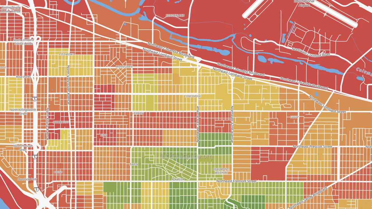 Concordia, Portland, OR Map of Robbery Rates