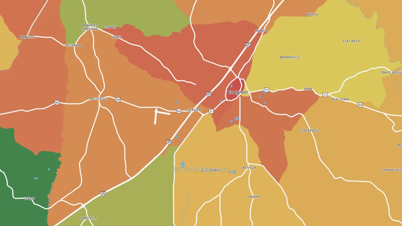 Conecuh County, AL Map of Robbery Rates