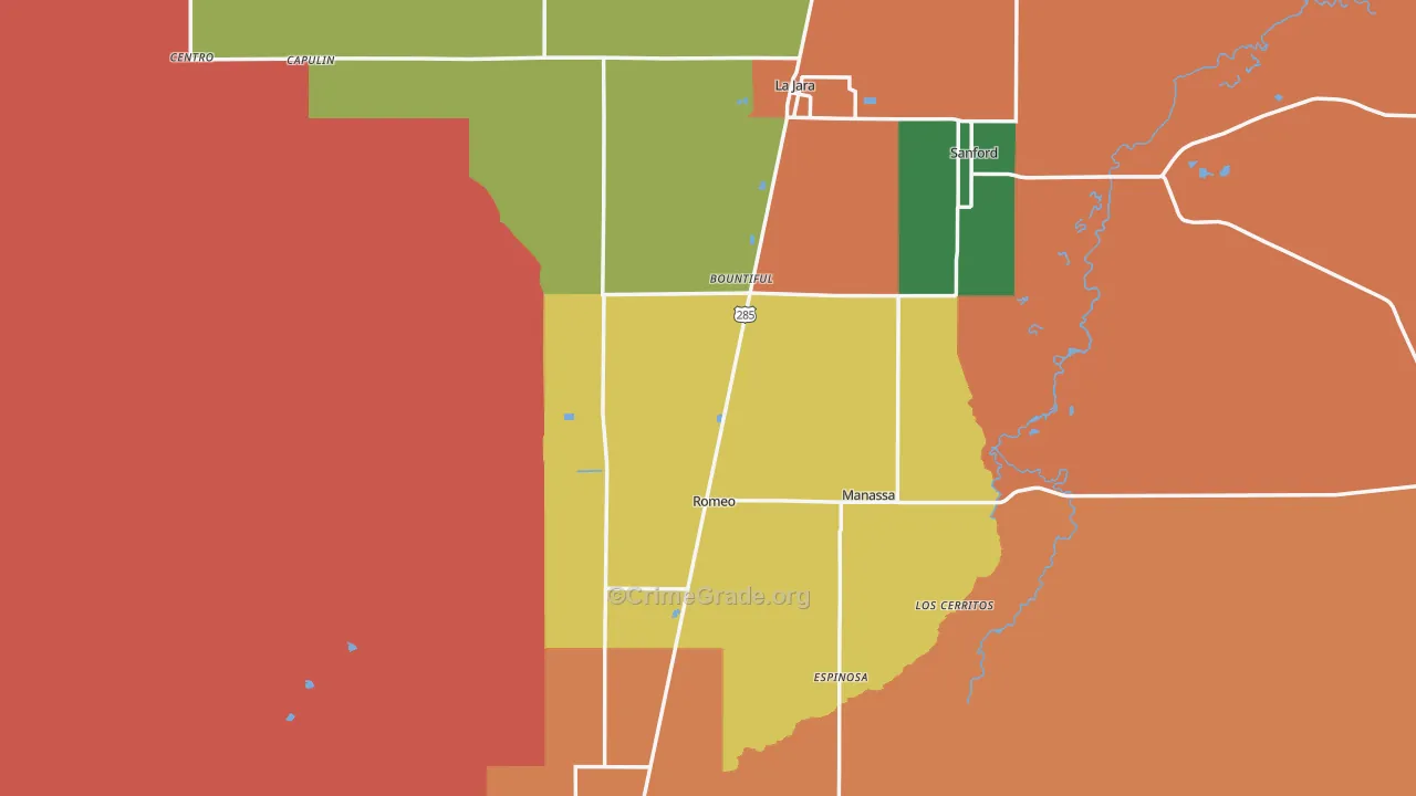 Conejos County, CO Map of Robbery Rates