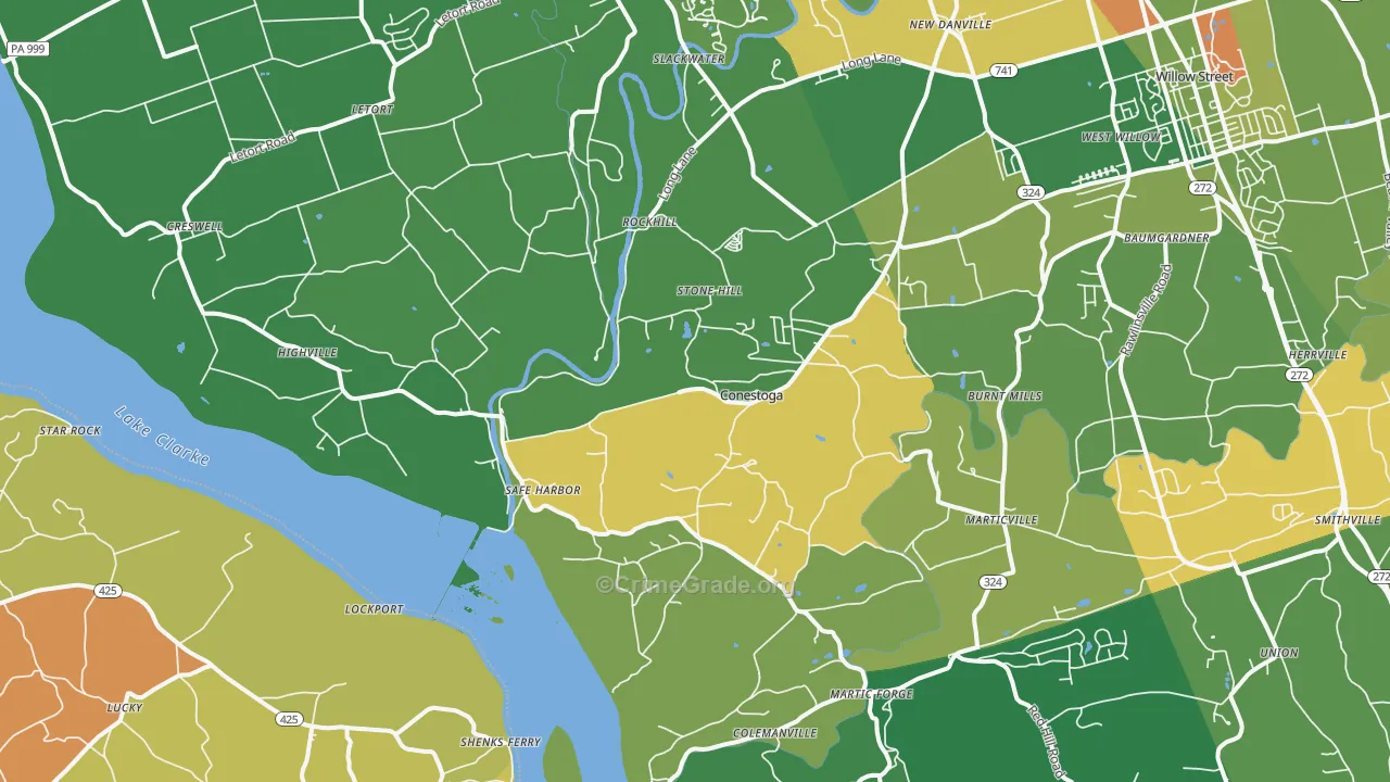 Conestoga, PA Map of Robbery Rates