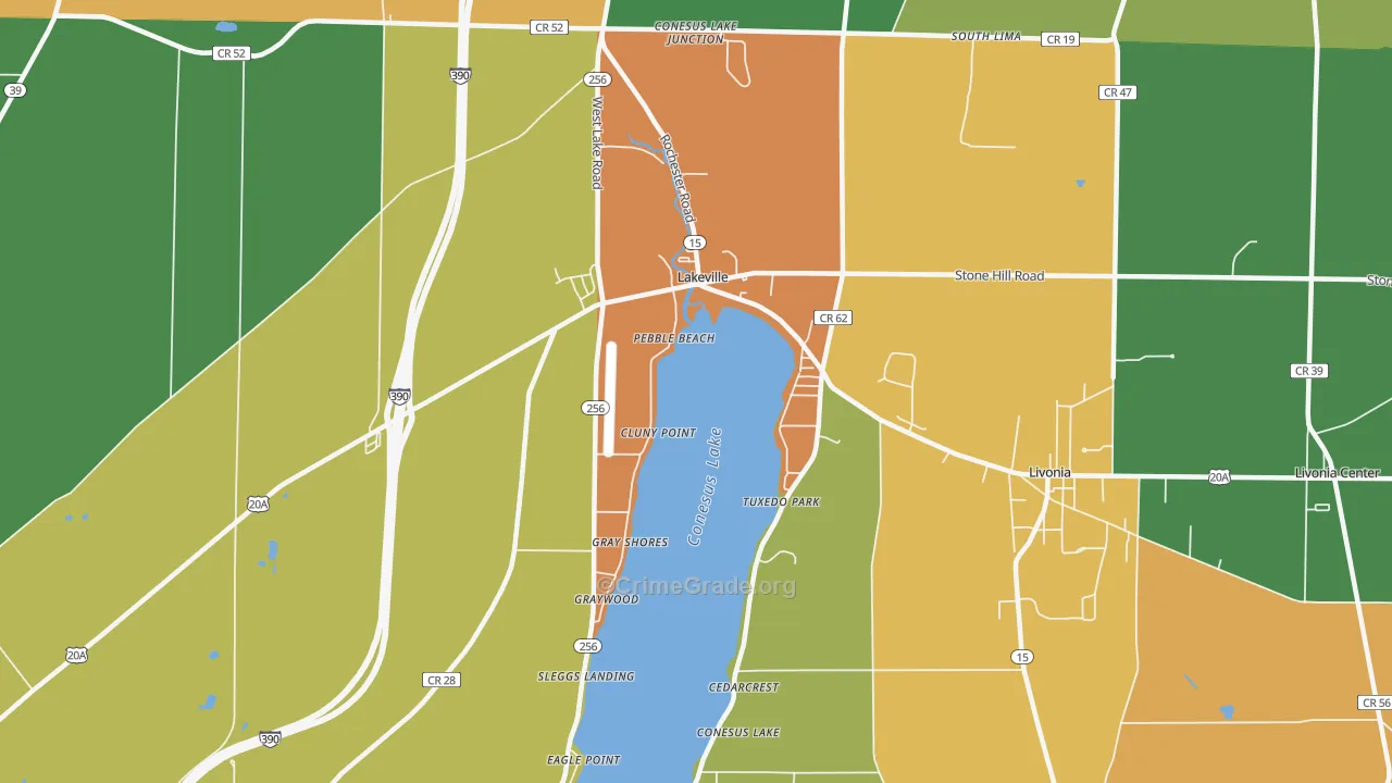 Conesus Lake, NY Map of Robbery Rates