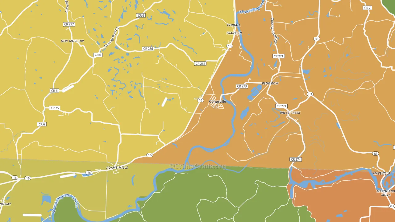 Conesville, OH Map of Robbery Rates