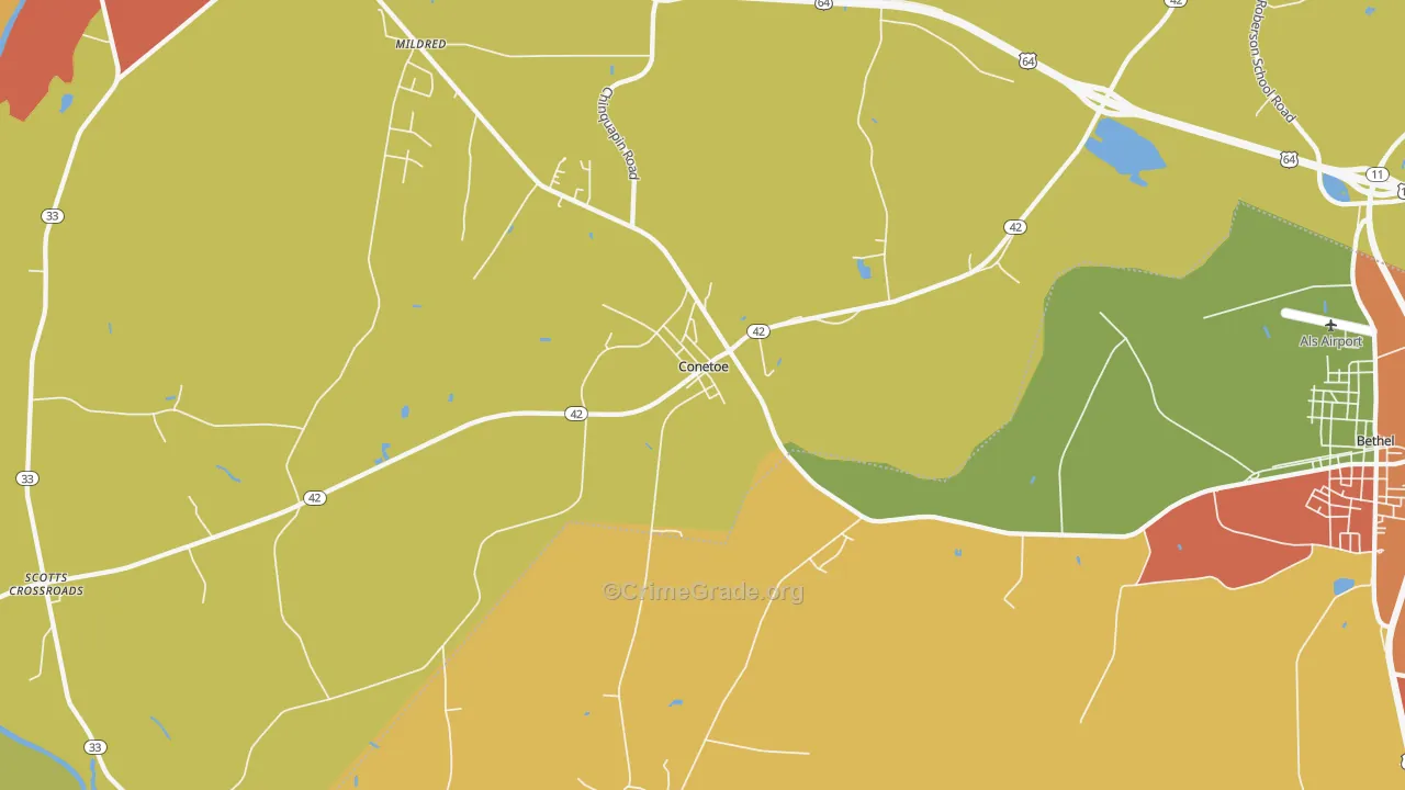 Conetoe, NC Map of Robbery Rates
