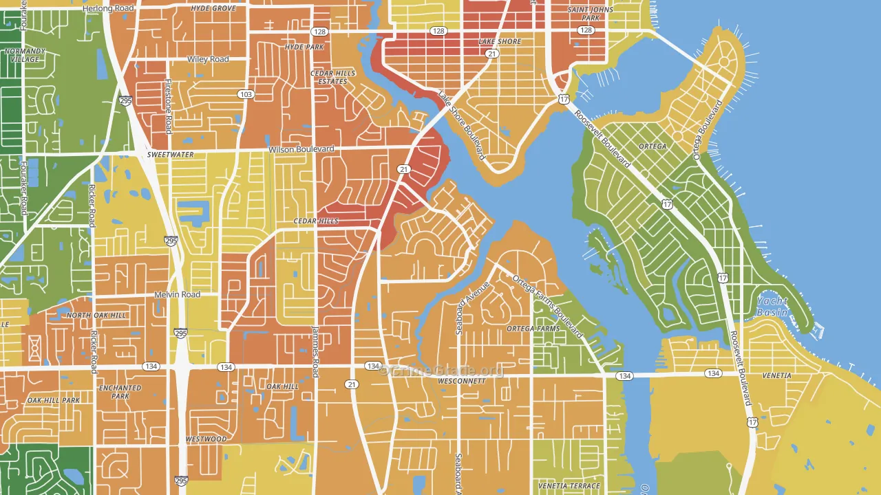 Confederate Point, Jacksonville, FL Map of Robbery Rates
