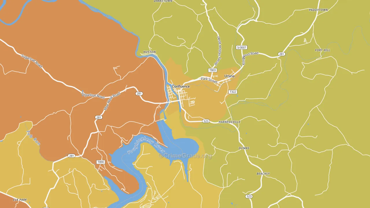 Confluence, PA Map of Robbery Rates