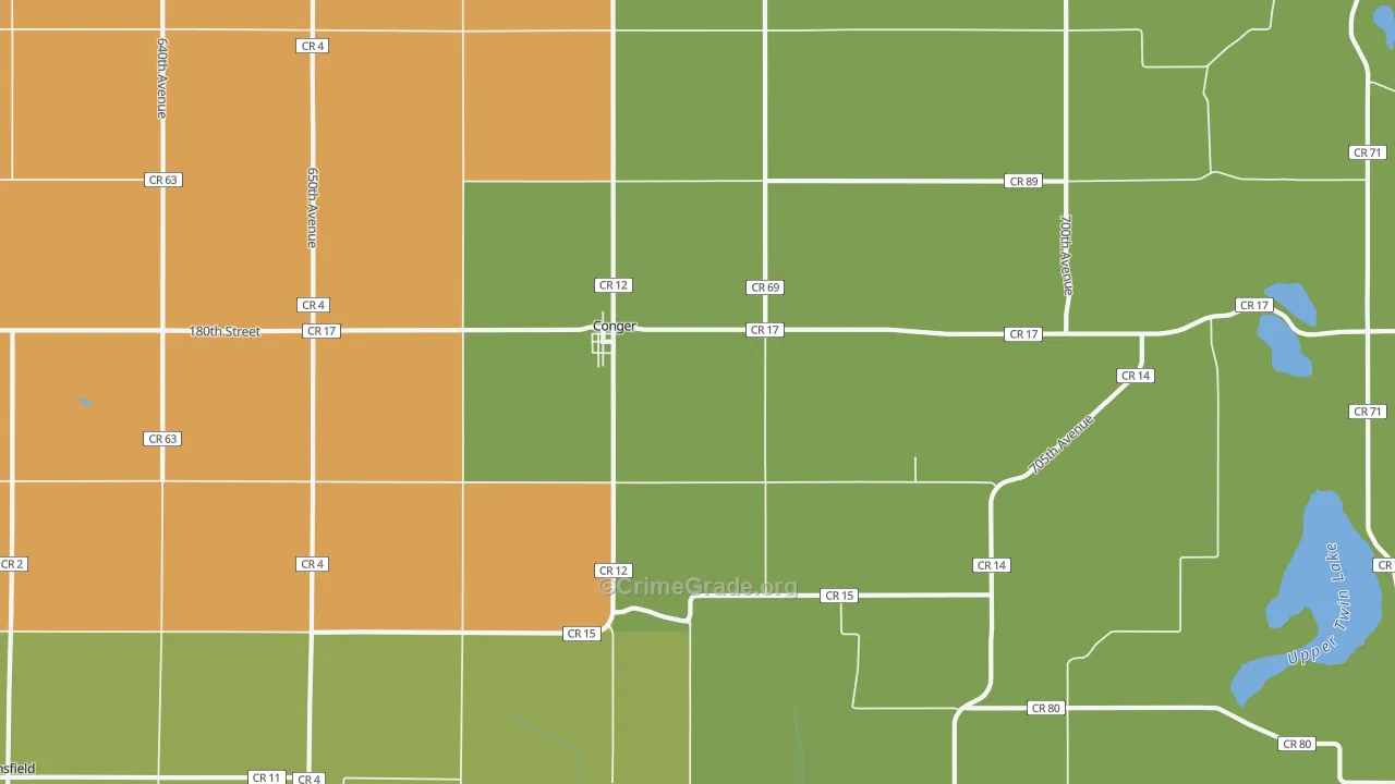 Conger, MN Map of Robbery Rates