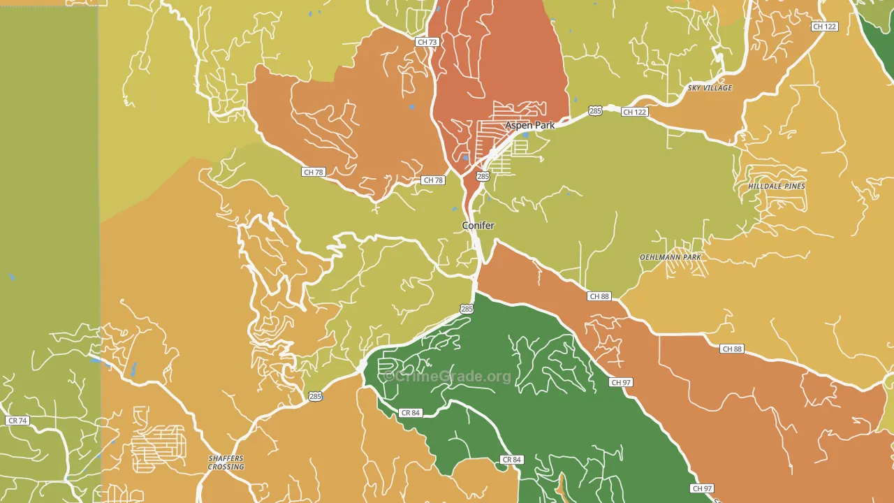 Conifer, CO Map of Robbery Rates