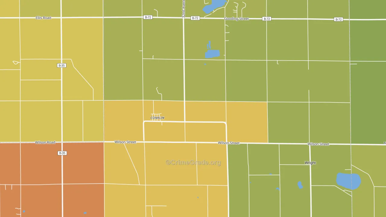 Conklin, MI Map of Robbery Rates