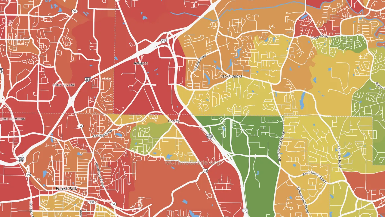 Conley, GA Map of Robbery Rates