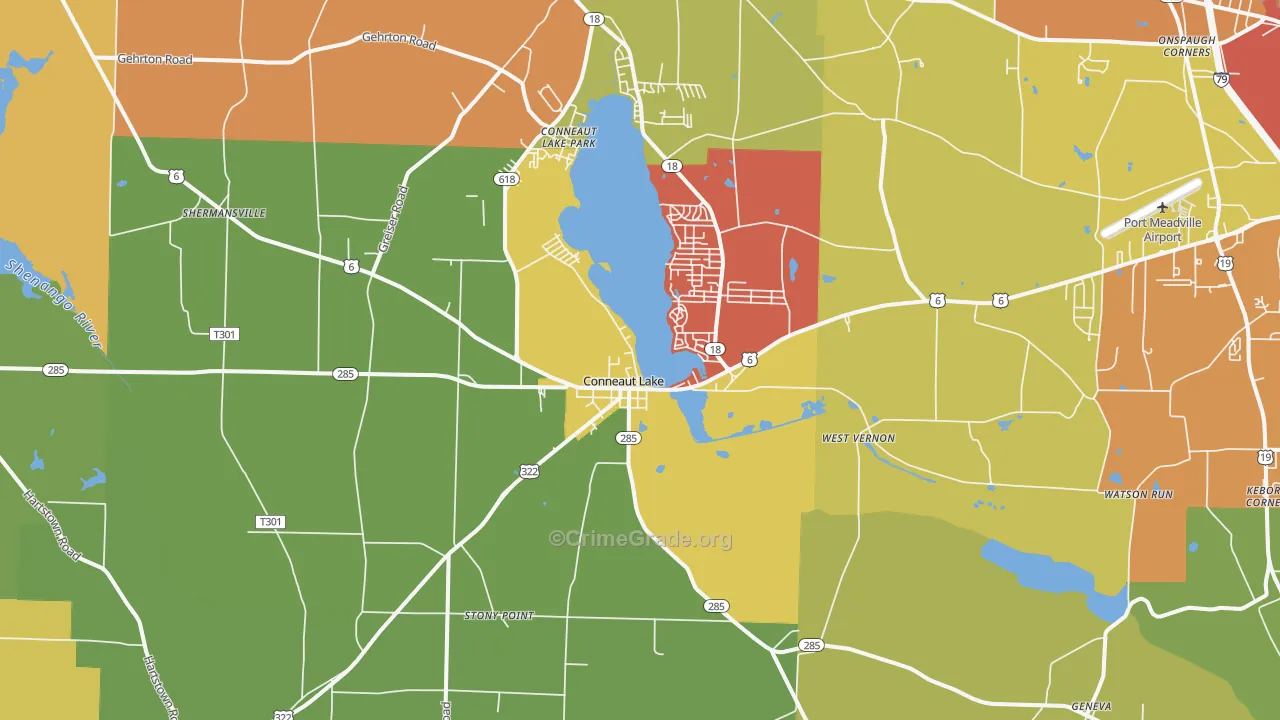 Conneaut Lake, PA Map of Robbery Rates