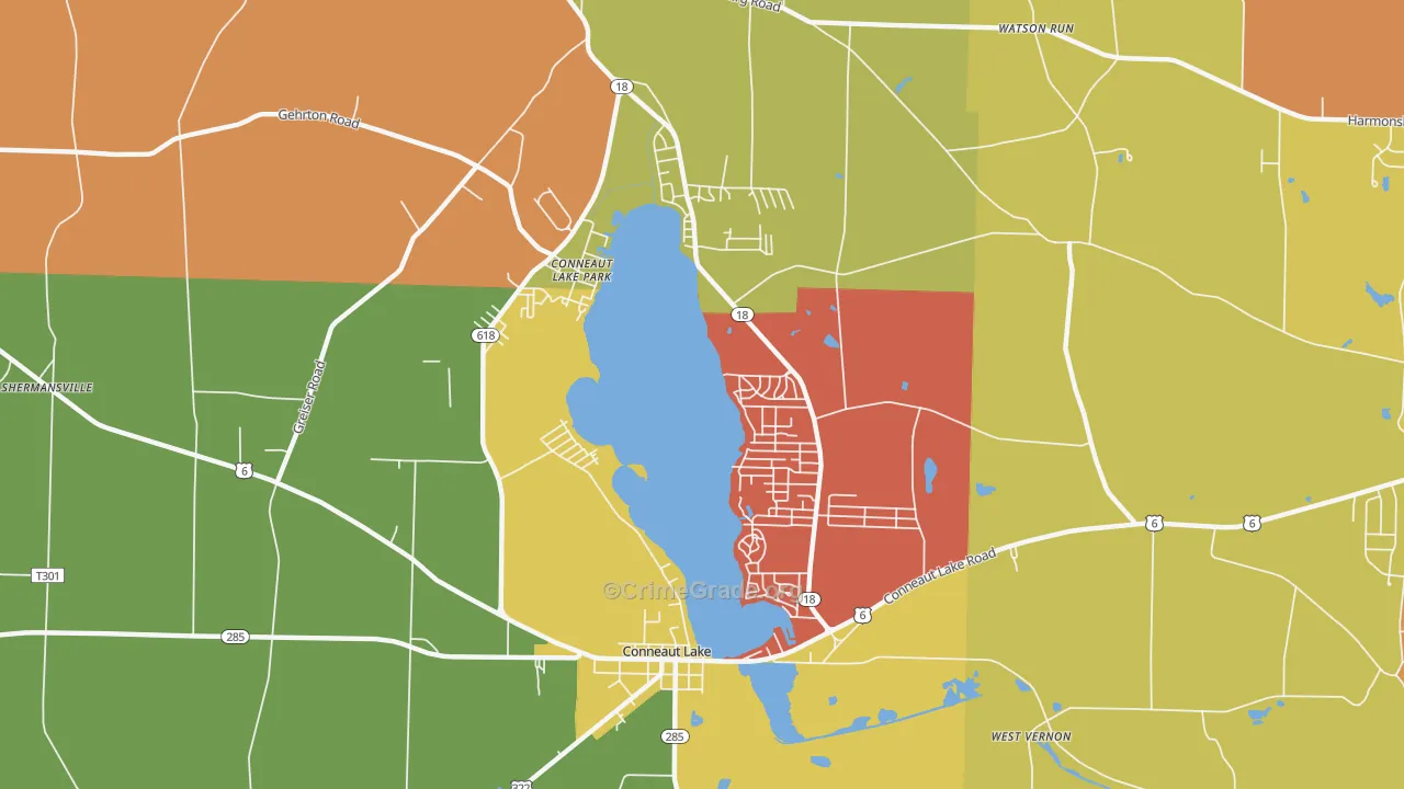 Conneaut Lakeshore, PA Map of Robbery Rates