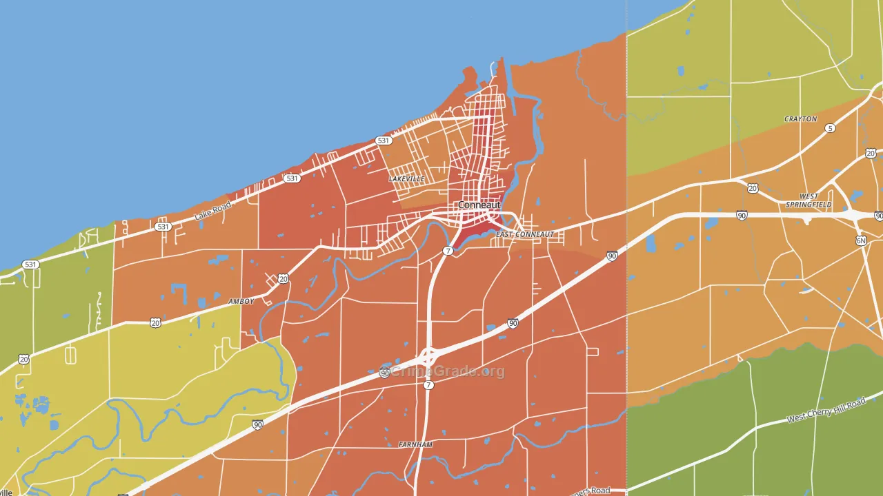 Conneaut, OH Map of Robbery Rates