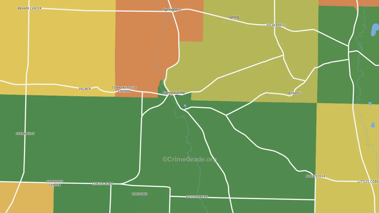 Conneautville, PA Map of Robbery Rates