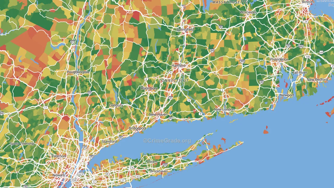 Connecticut Map of Robbery Rates