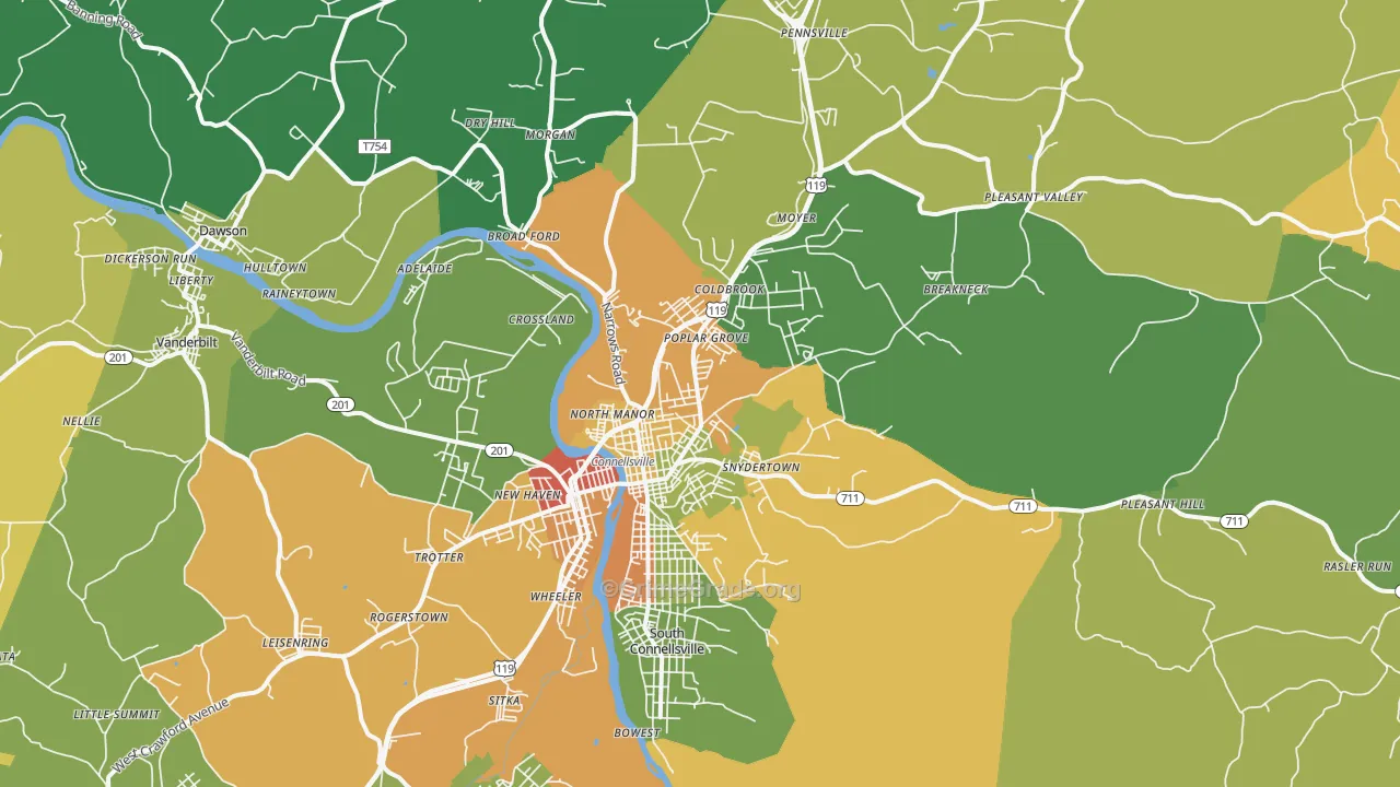 Connellsville, PA Map of Robbery Rates