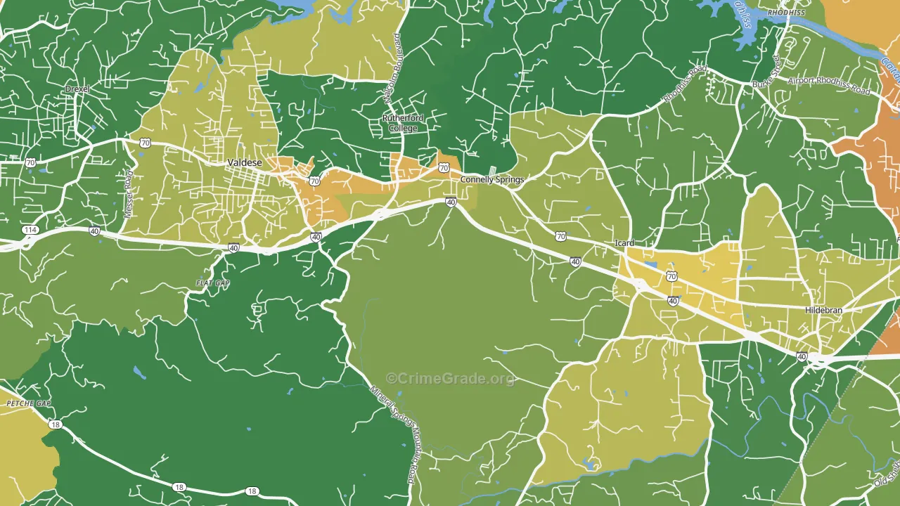 Connelly Springs, NC Map of Robbery Rates