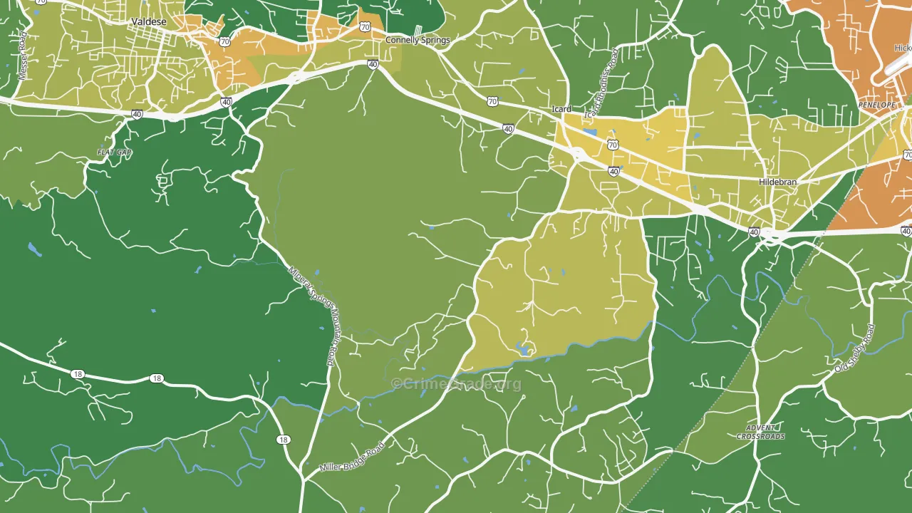 Connellys Springs, NC Map of Robbery Rates