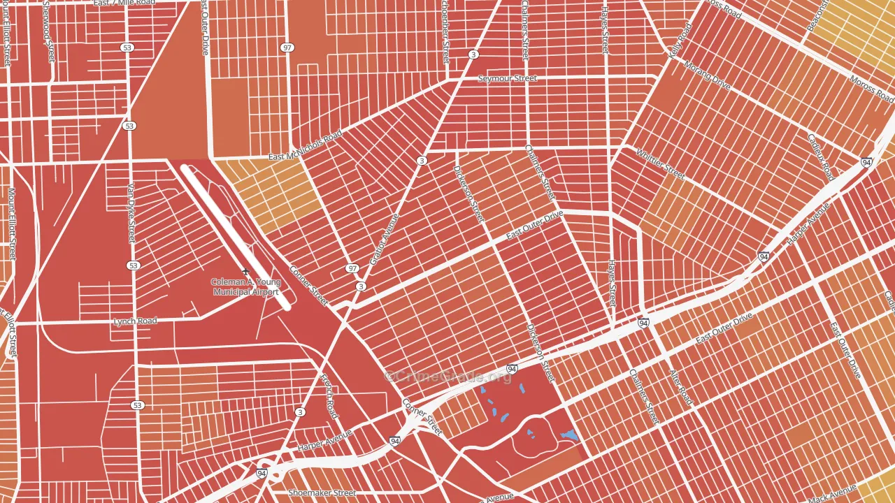 Conner, Detroit, MI Map of Robbery Rates