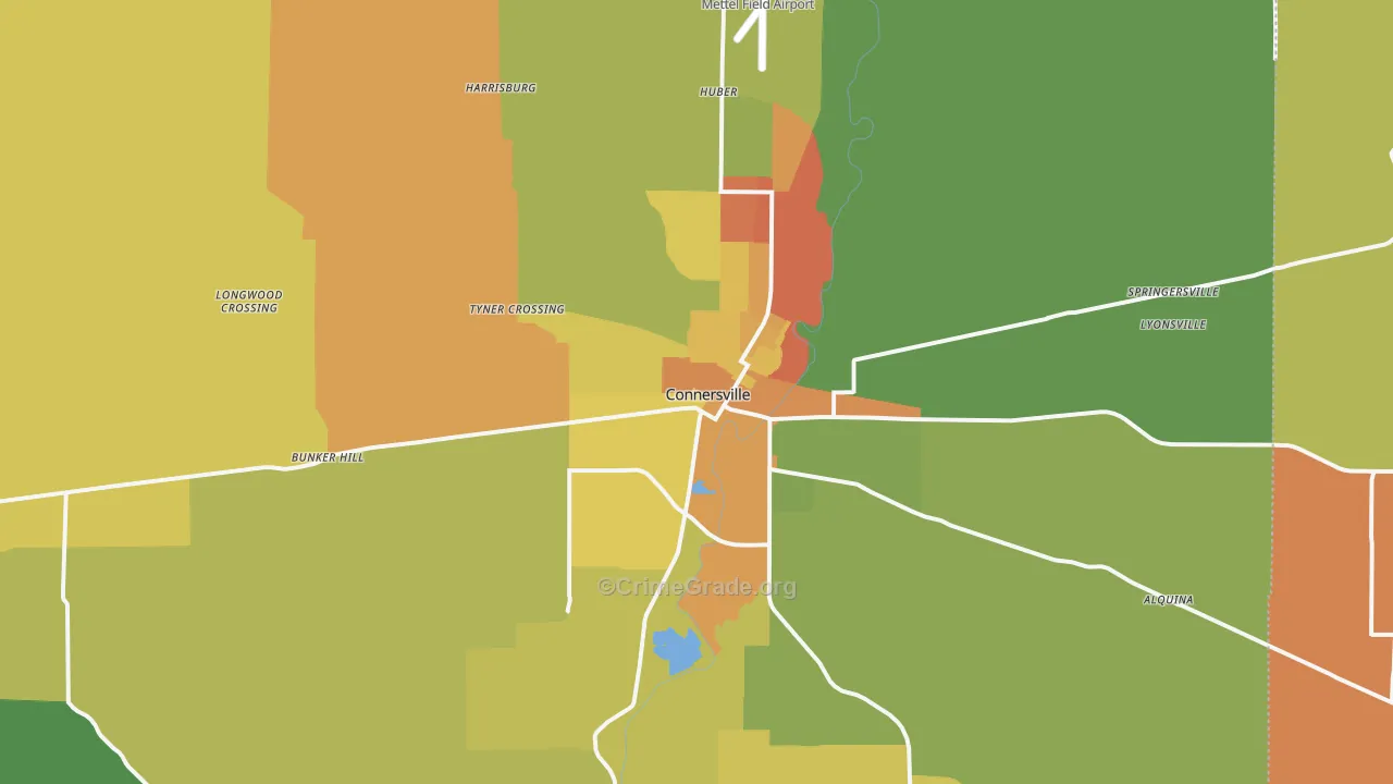 Connersville, IN Map of Robbery Rates