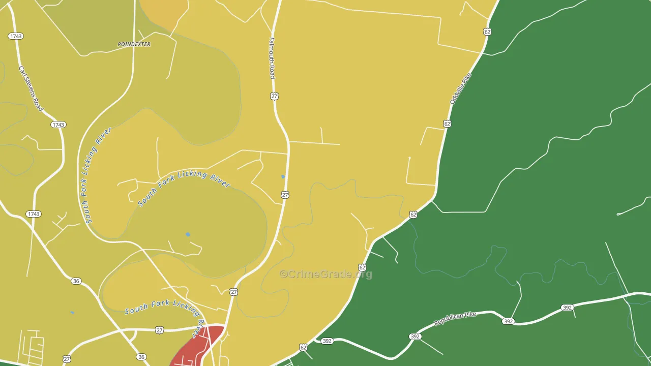 Connersville, KY Map of Robbery Rates
