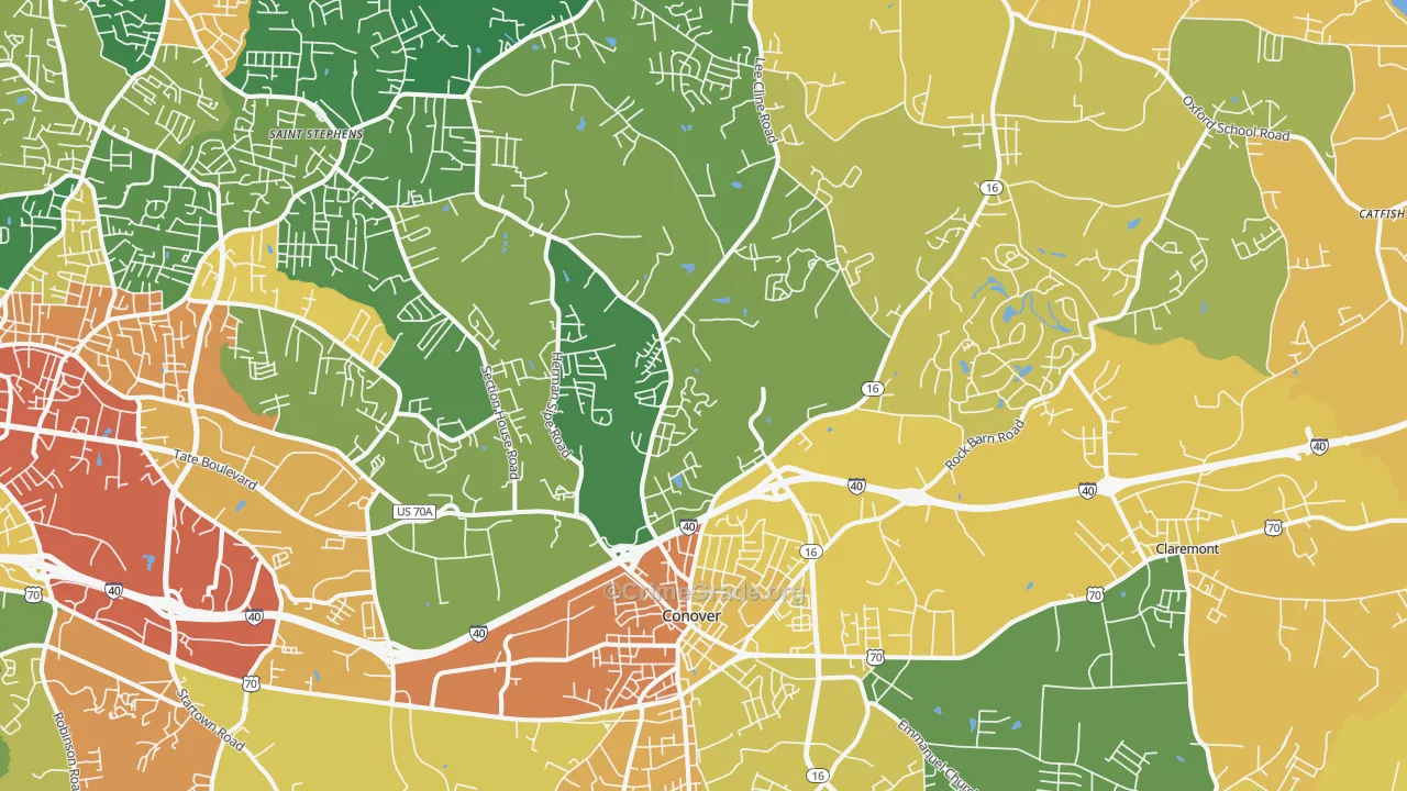 Conover, NC Map of Robbery Rates