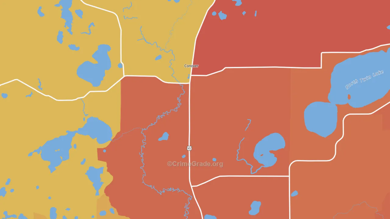 Conover, WI Map of Robbery Rates